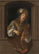 A Singing Violinist, Probably a Self-portrait, Set Within a Niche by Jacob Ochtervelt — female oil painting wall art, Baroque