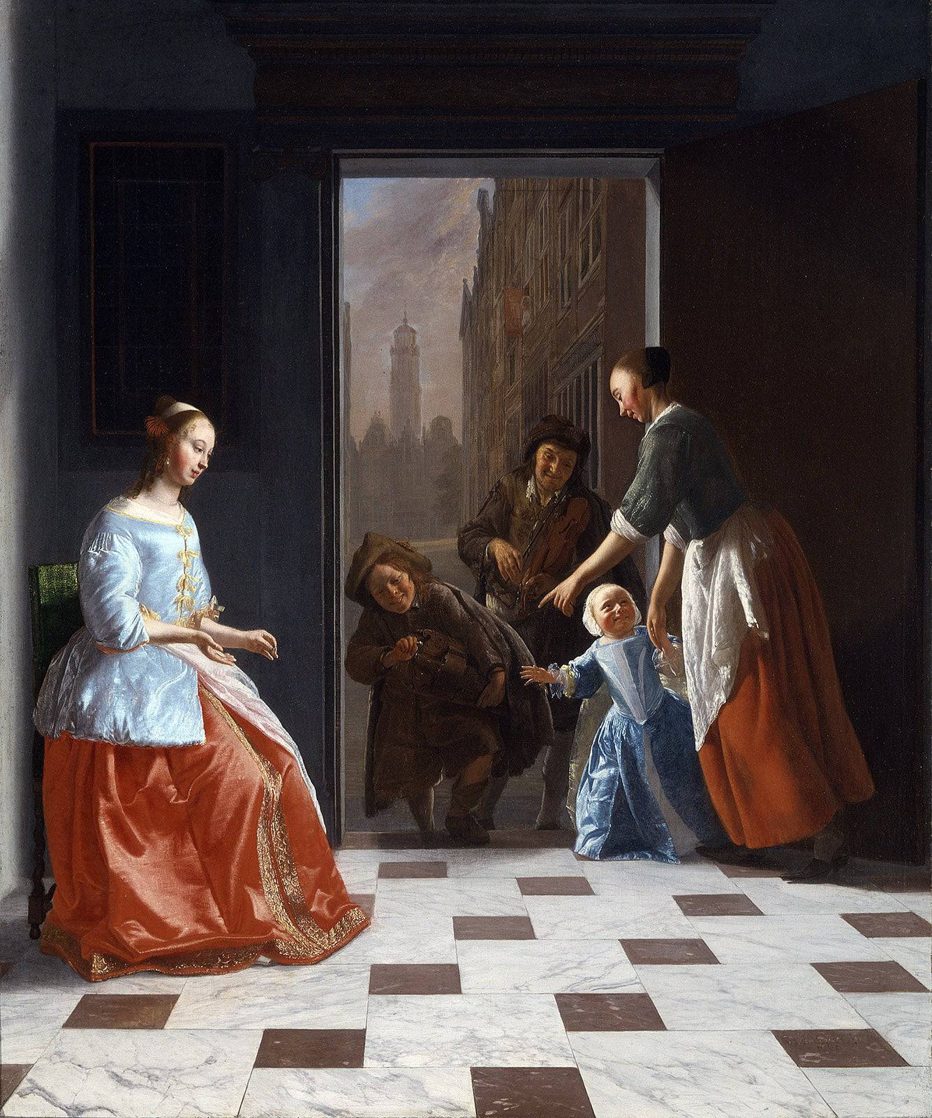 Street Musicians at the Door - Jacob Ochtervelt