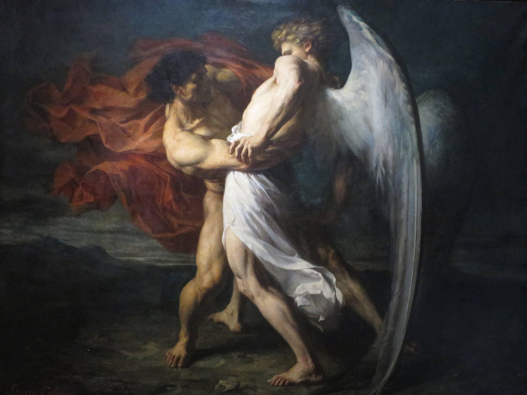 Jacob Wrestling with the Angel by Alexandre-Louis Leloir — hand-painted cultural oil painting reproduction on canvas