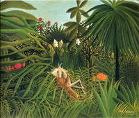 Jaguar Attacking a Horse by Henri Rousseau — hand-painted animal oil painting reproduction on canvas