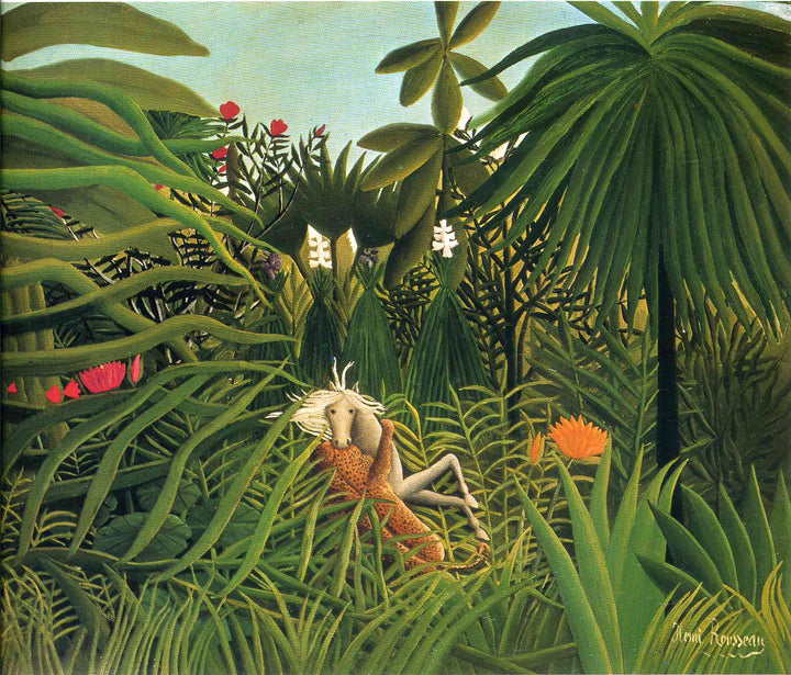 Jaguar Attacking a Horse by Henri Rousseau — hand-painted animal oil painting reproduction on canvas
