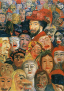 Self-Portrait with Masks by James Ensor — group oil painting wall art, Symbolism