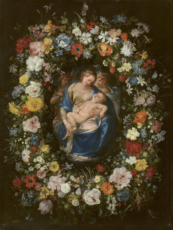 Wreath with Virgin and Child and Two Angels