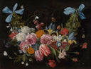 A Swag of Flowers Fixed with Two Blue Ribbons by Jan van Kessel the Elder — hand-painted still oil painting reproduction on canvas