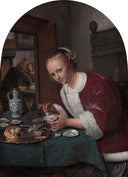 Girl eating oysters by Jan Steen — female oil painting wall art, Baroque