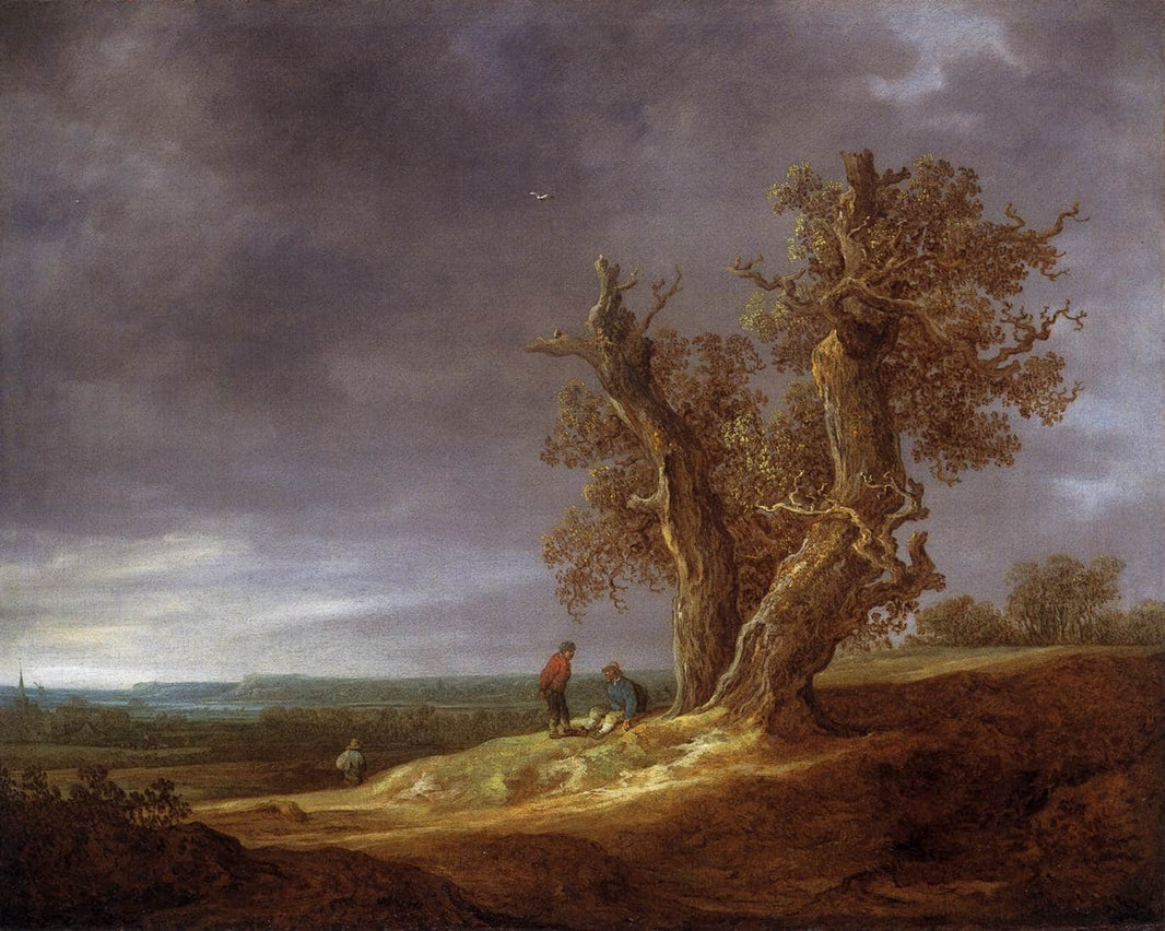Landscape with Two Oaks by Jan van Goyen — hand-painted botanical oil painting reproduction on canvas