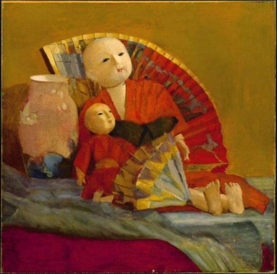 Japanese dolls and fan by Paul Peel — hand-painted portrait oil painting reproduction on canvas