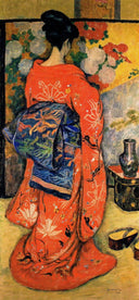 Japanese Woman with a Fan by Józef Pankiewicz, female oil painting wall art, Post Impressionism