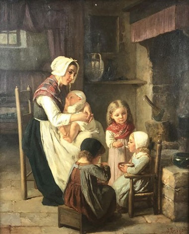 Children's supper by Jules Trayer, hand-painted portrait oil painting reproduction on canvas