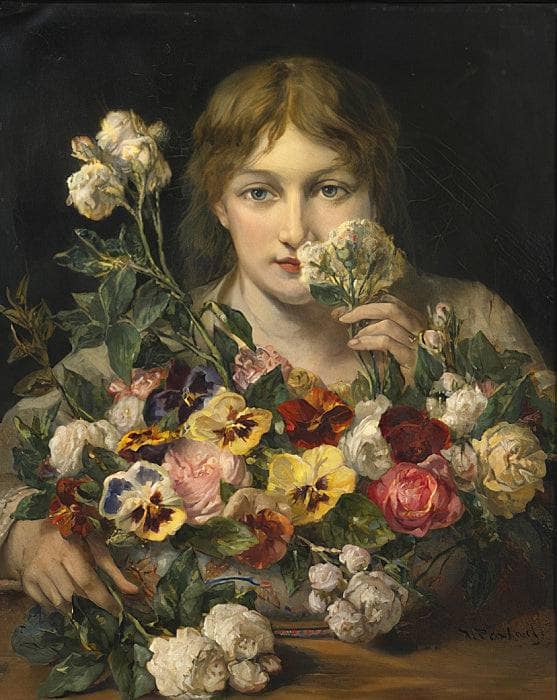 Sweet flowers by Jean-François Portaels — hand-painted portrait oil painting reproduction on canvas