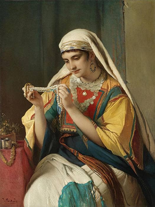 The pearl necklace by Jean-François Portaels — hand-painted portrait oil painting reproduction on canvas