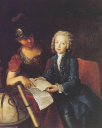 Jean Philippe Baratier presented by Minerva, German scholar by Antoine Pesne — hand-painted portrait oil painting reproduction on canvas