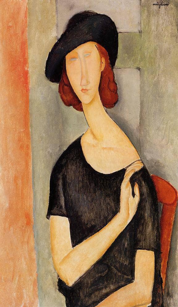 Jeanne Hebuterne in a Hat by Amedeo Modigliani — hand-painted portrait oil painting reproduction on canvas