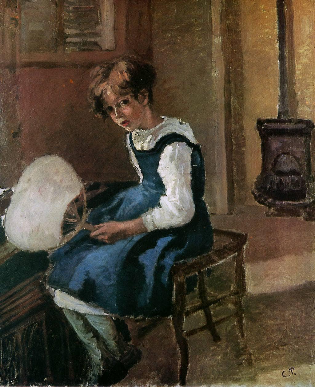 Jeanne Holding a fan by Camille Pissarro — hand-painted portrait oil painting reproduction on canvas