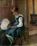 Jeanne Holding a fan by Camille Pissarro — female oil painting wall art, Impressionism