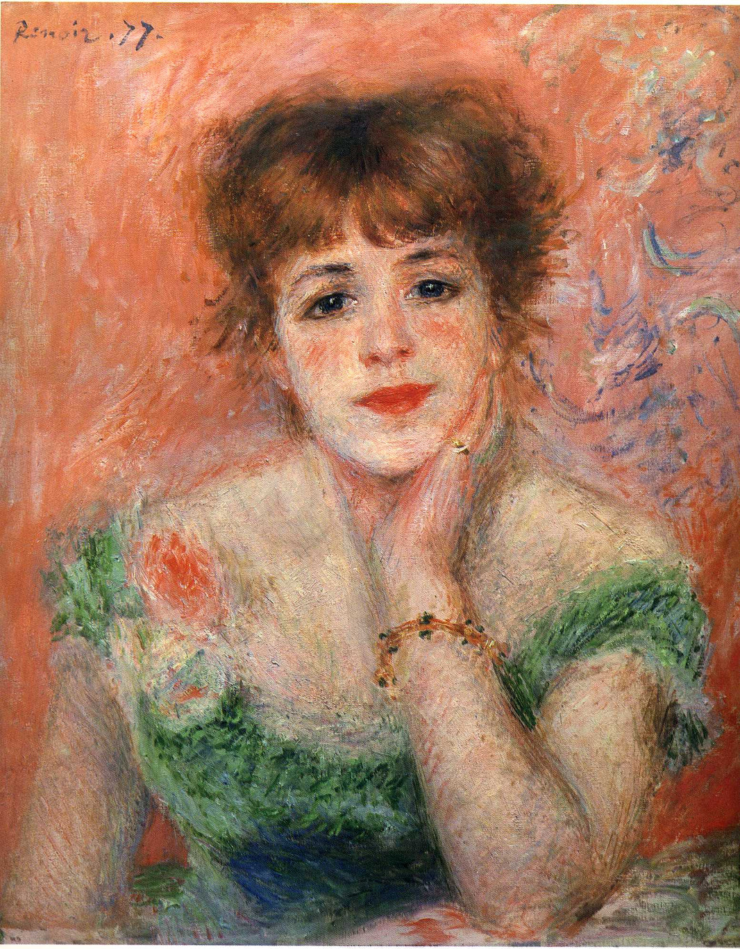 Jeanne Samary in a Low Necked Dress by Pierre-Auguste Renoir — hand-painted portrait oil painting reproduction on canvas