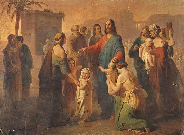 Jesus Blessing the Children by Carlo De Notaris — hand-painted cultural oil painting reproduction on canvas