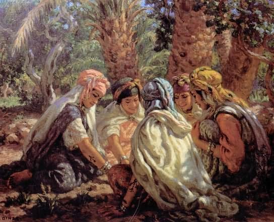 Game of little girls in the palm grove or Game of deception or Tzalbiha by Nasreddine Dinet — hand-painted cultural oil painting reproduction on canvas