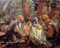 Game of little girls in the palm grove or Game of deception or Tzalbiha by Nasreddine Dinet — hand-painted cultural oil painting reproduction on canvas