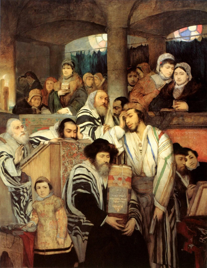 Jews Praying in the Synagogue on Yom Kippur by Maurycy Gottlieb — hand-painted portrait oil painting reproduction on canvas