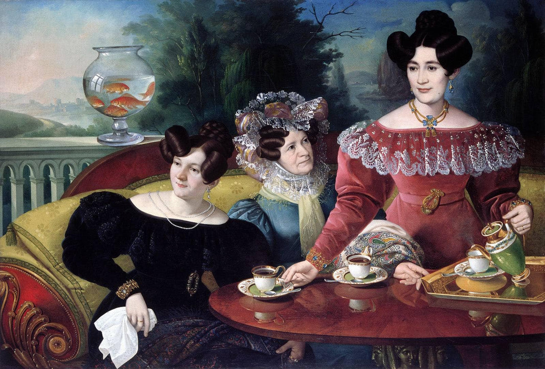 Three ladies of the Moscon family by Giuseppe Tominz — hand-painted portrait oil painting reproduction on canvas