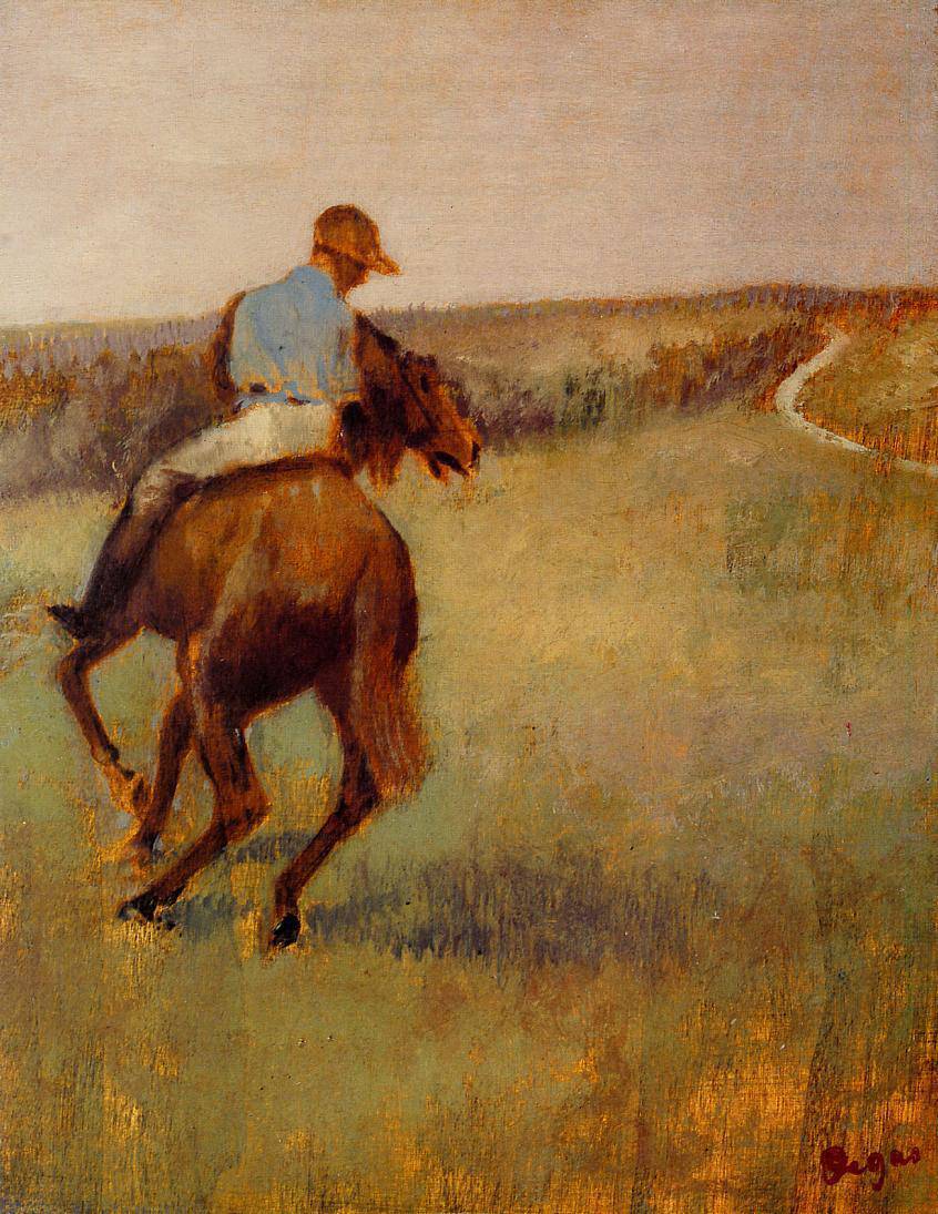 Jockey in Blue on a Chestnut Horse - Edgar Degas