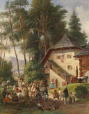 Village Festival by Johann Nepomuk Passini — hand-painted landscape oil painting reproduction on canvas