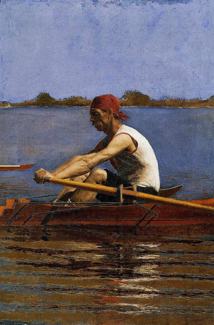 John Biglin in a Single Scull by Thomas Eakins — hand-painted landscape oil painting reproduction on canvas