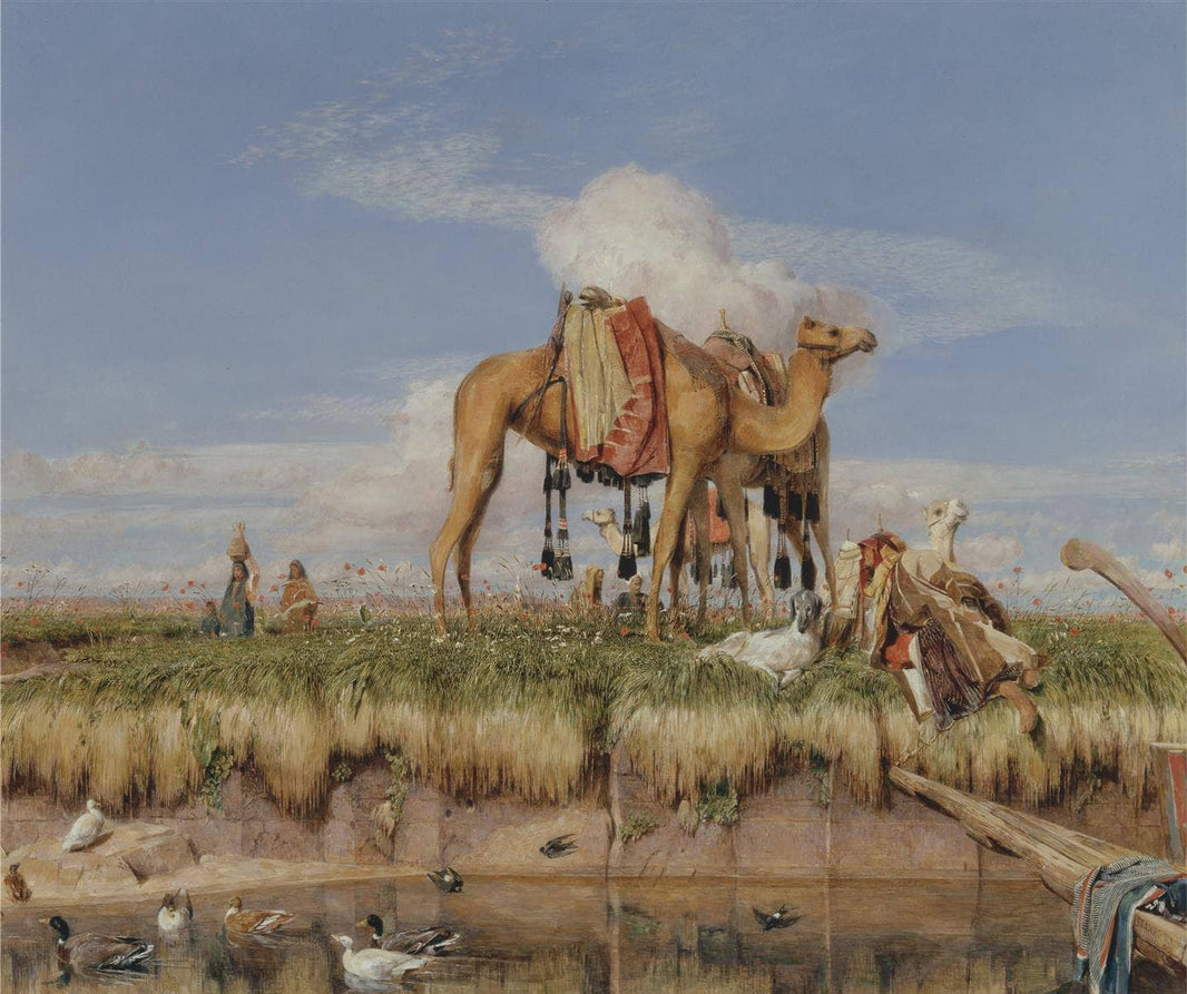 On the Banks of the Nile, Upper Egypt by John Frederick Lewis — hand-painted animal oil painting reproduction on canvas