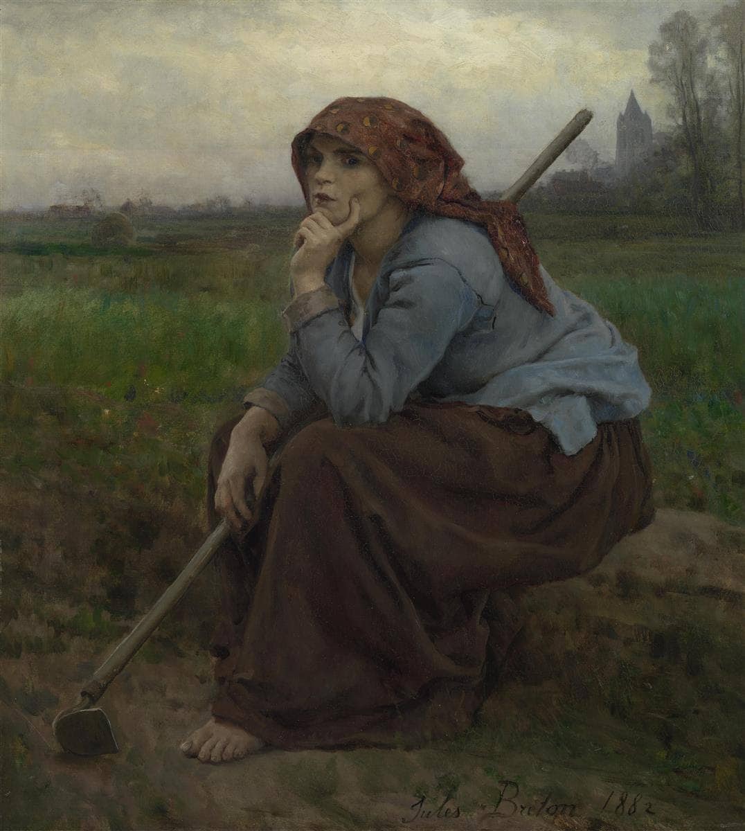 Young peasant girl with a hoe
