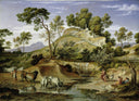 Landscape with Shepherds and Cows and at the Spring by Joseph Anton Koch — hand-painted animal oil painting reproduction on canvas