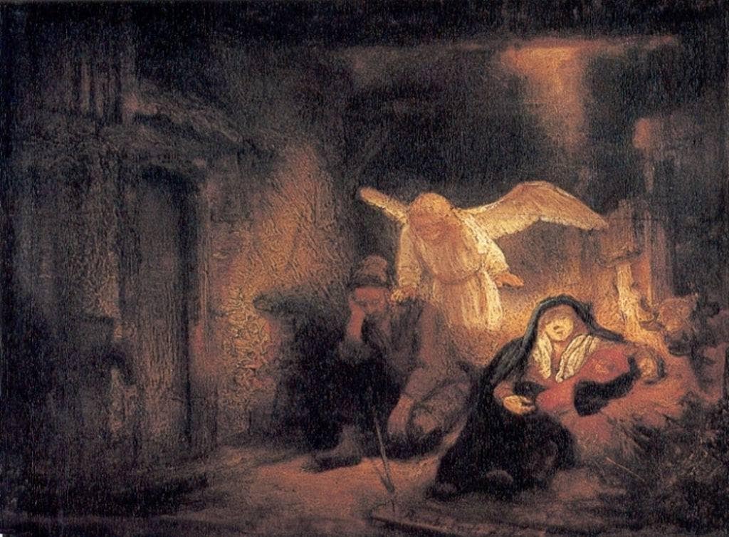 Joseph's Dream in the Stable in Bethlehem by Rembrandt — hand-painted cultural oil painting reproduction on canvas