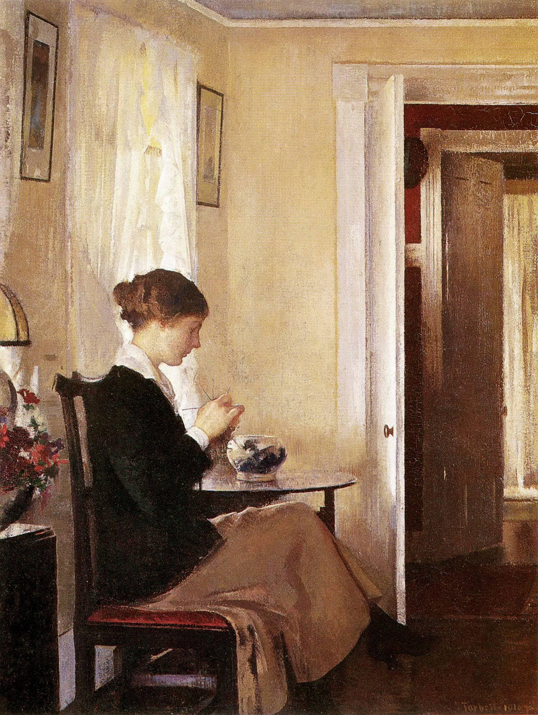 Josephine Knitting by Edmund Charles Tarbell — hand-painted eco oil painting reproduction on canvas