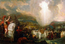 Joshua passing the River Jordan with the Ark of the Covenant by Benjamin West — hand-painted landscape oil painting reproduction on canvas