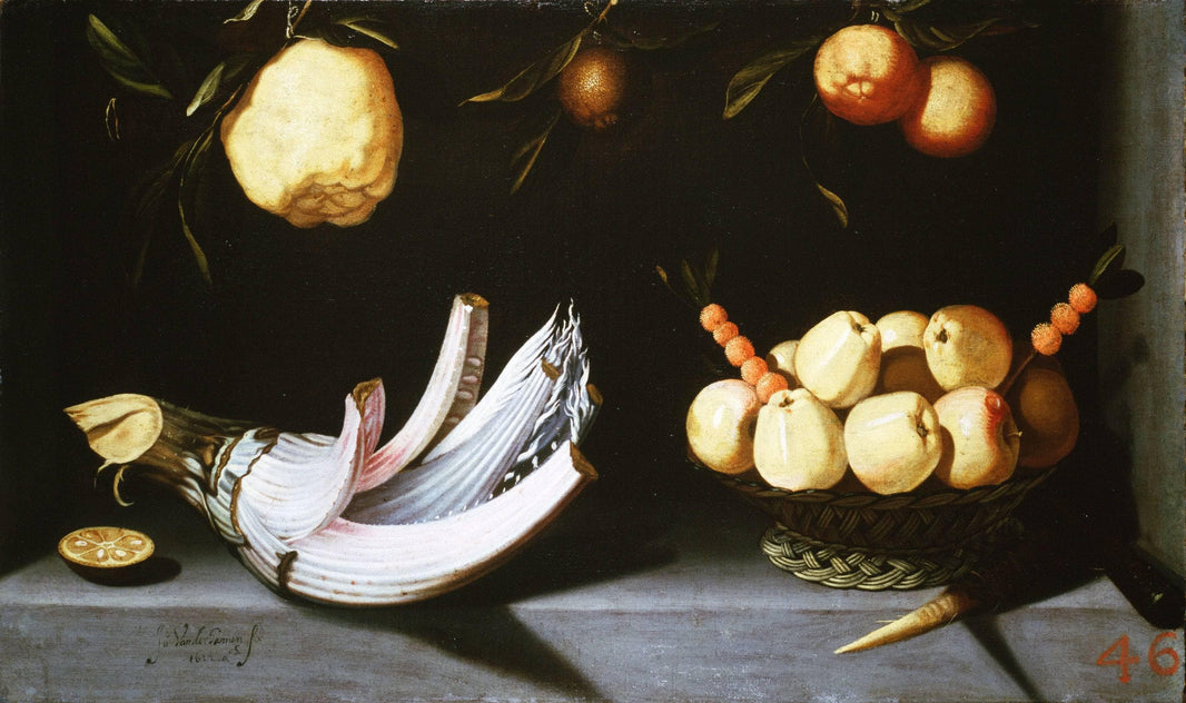 Juan Van Der Hamen, Cardo Y Cesta De Manzanas by Juan van der Hamen — hand-painted still oil painting reproduction on canvas