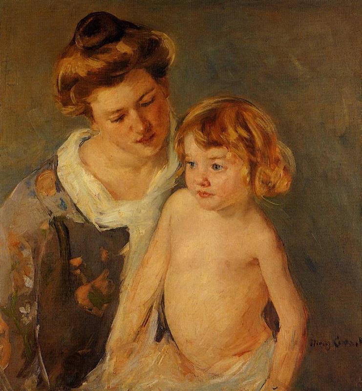 Jules Standing by His Mother by Mary Cassatt, hand-painted portrait oil painting reproduction on canvas