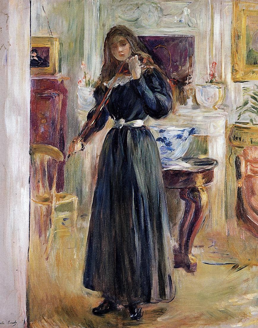 Julie Playing a Violin by Berthe Morisot — hand-painted portrait oil painting reproduction on canvas