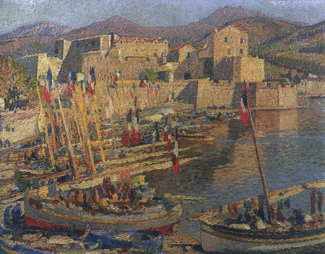July 14 in Collioure by Henri Martin — hand-painted architectural oil painting reproduction on canvas