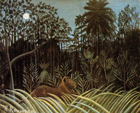 Jungle with Lion by Henri Rousseau — hand-painted animal oil painting reproduction on canvas