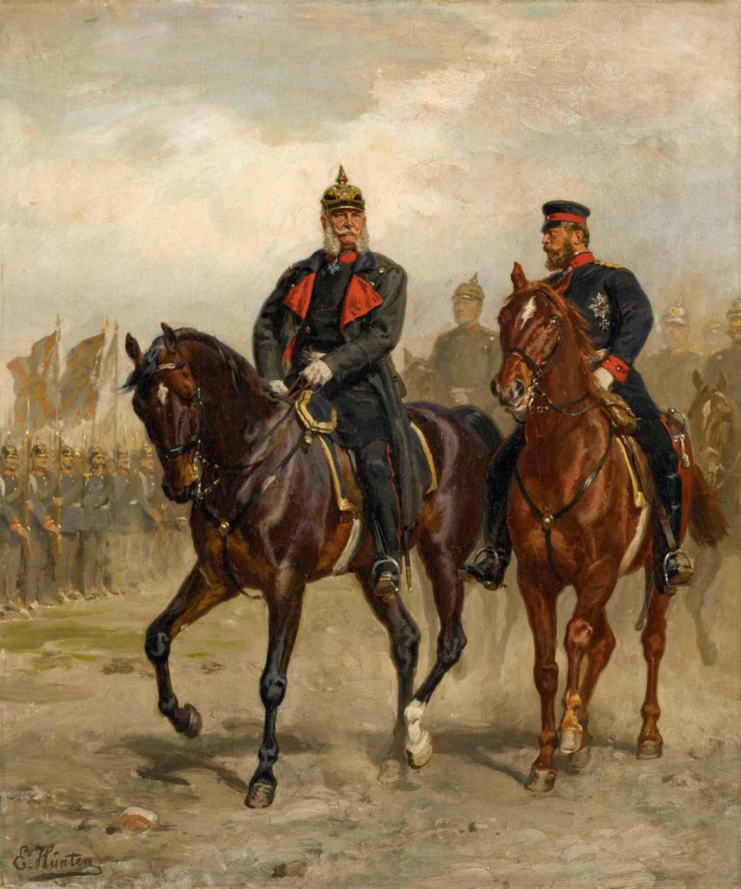 Kaiser Wilhelm I Und Kronprinz Friedrich Zu Pferde by Emil Hünten — hand-painted animal oil painting reproduction on canvas