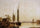Evening Elbe landscape with moored fishing barges in dining room
