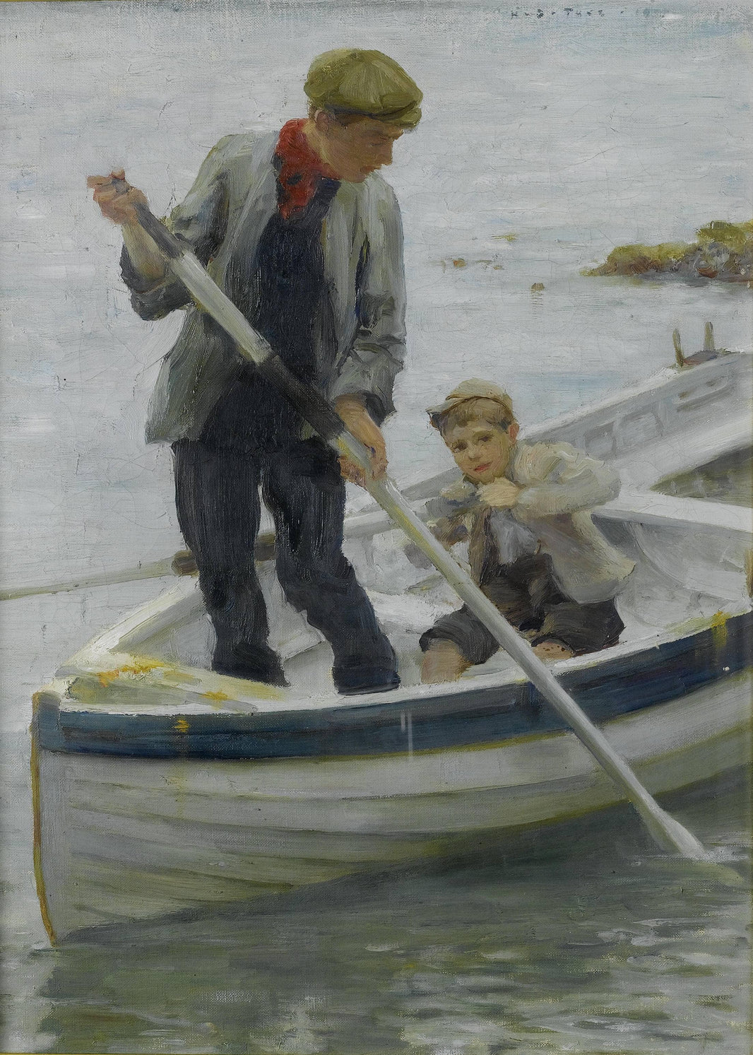 Keeping Her off by Henry Scott Tuke — hand-painted nautical oil painting reproduction on canvas