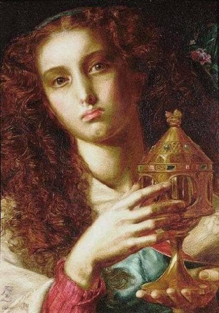 King Pelles' Daughter Bearing the Sancgraal by Frederick Sandys — hand-painted portrait oil painting reproduction on canvas