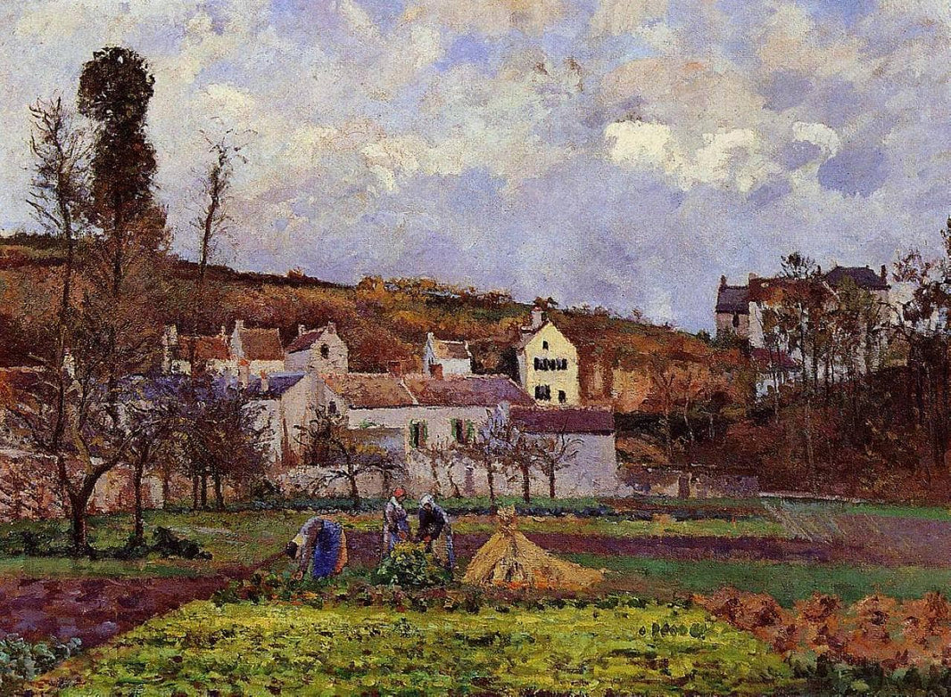 Kitchen Gardens at l'Hermitage, Pontoise by Camille Pissarro — hand-painted landscape oil painting reproduction on canvas