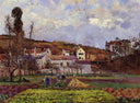 Kitchen Gardens at l'Hermitage, Pontoise by Camille Pissarro — rural oil painting wall art, Impressionism
