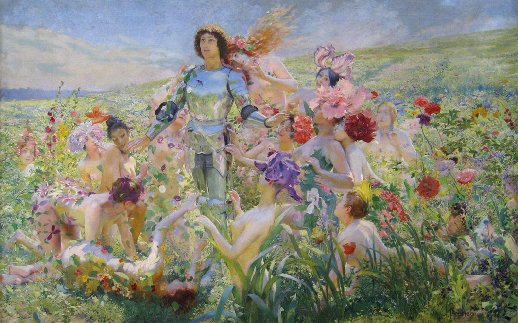 Knight of the Flowers by Georges Rochegrosse — hand-painted botanical oil painting reproduction on canvas