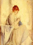 Knitter by Alfred Stevens — male oil painting wall art, Romanticism