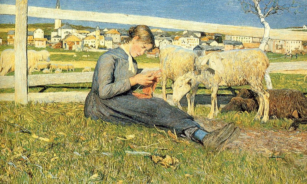 Knitting Girl by Giovanni Segantini — hand-painted animal oil painting reproduction on canvas