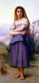 Knitting machine by William-Adolphe Bouguereau, vintage oil painting wall art, Academicism
