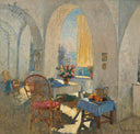 A Sunny Terrace by Konstantin Gorbatov — architectural oil painting wall art, Post Impressionism